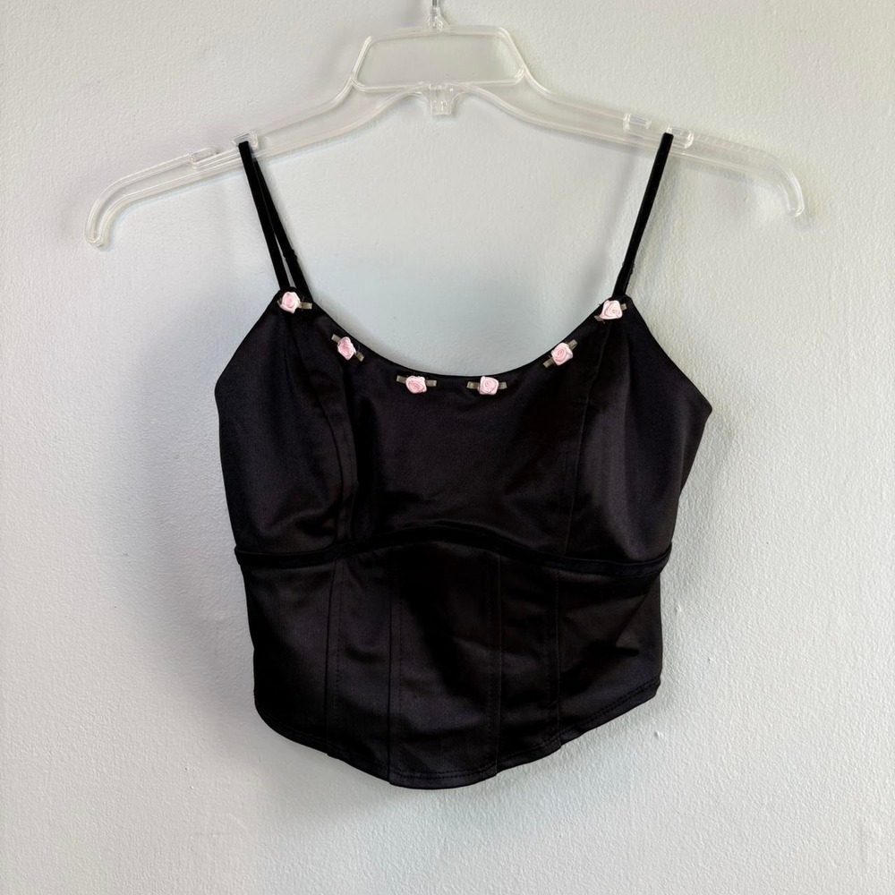 Women's Rosette Satin Corset Top- Wild Fable Black Size Small